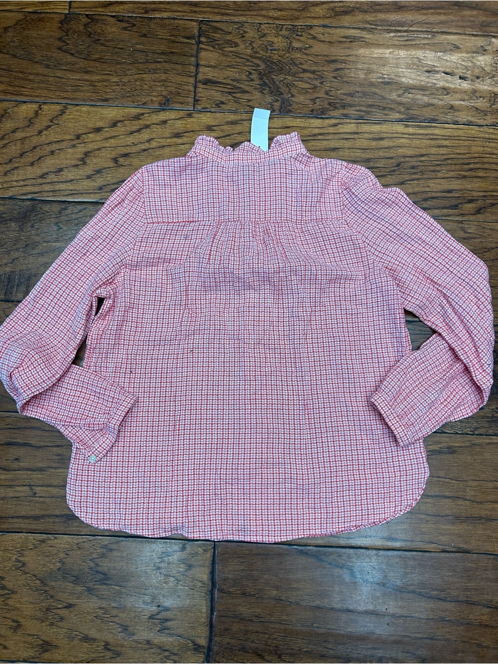 LOFT Pink & White Gingham Ruffle-Neck Button Front Blouse - Picture 7 of 7